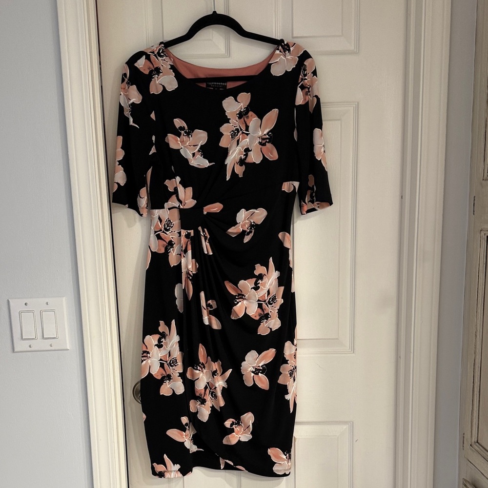 Connected Apparel Black and Pink Floral Dress